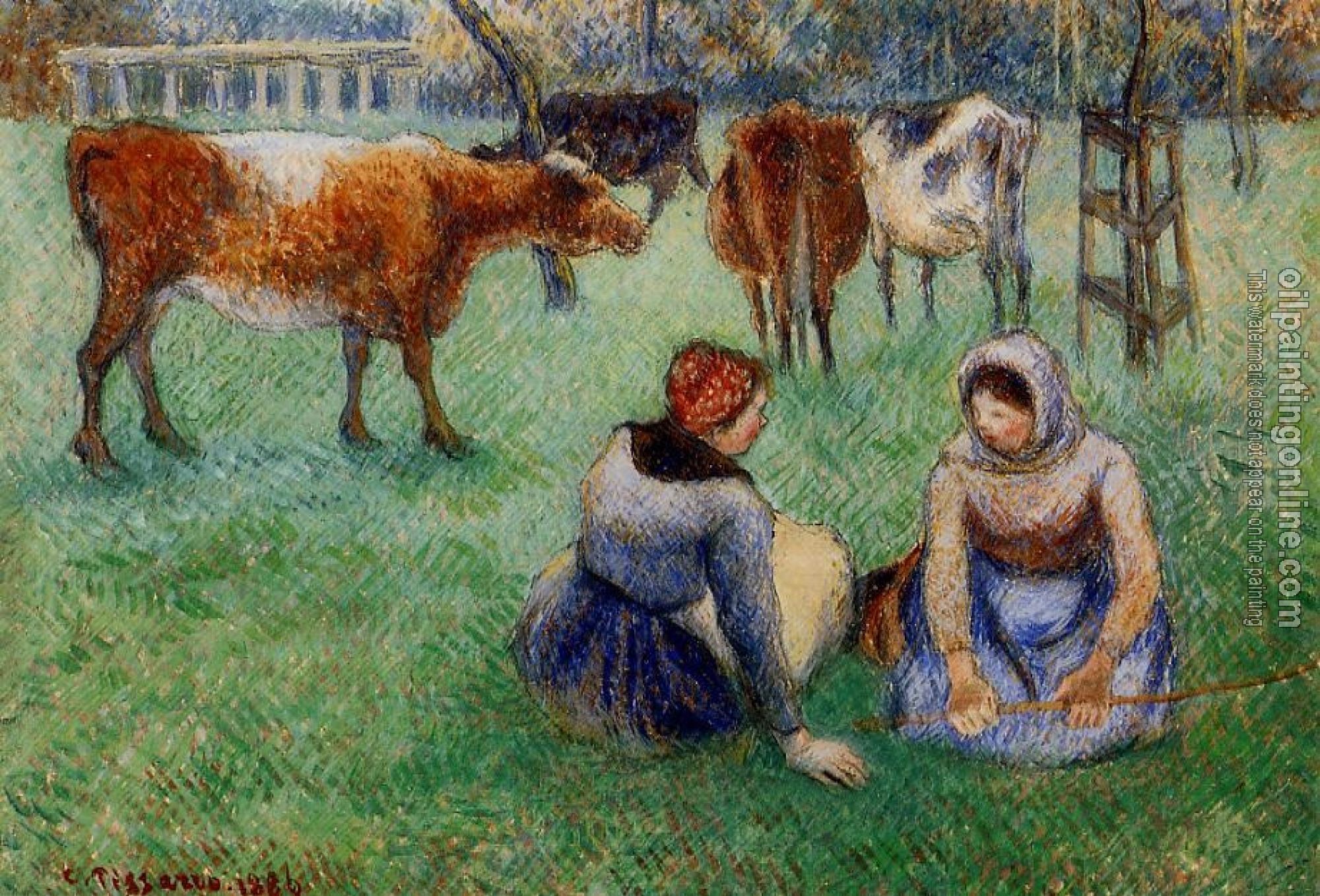 Pissarro, Camille - Seated Peasants Watching Cows